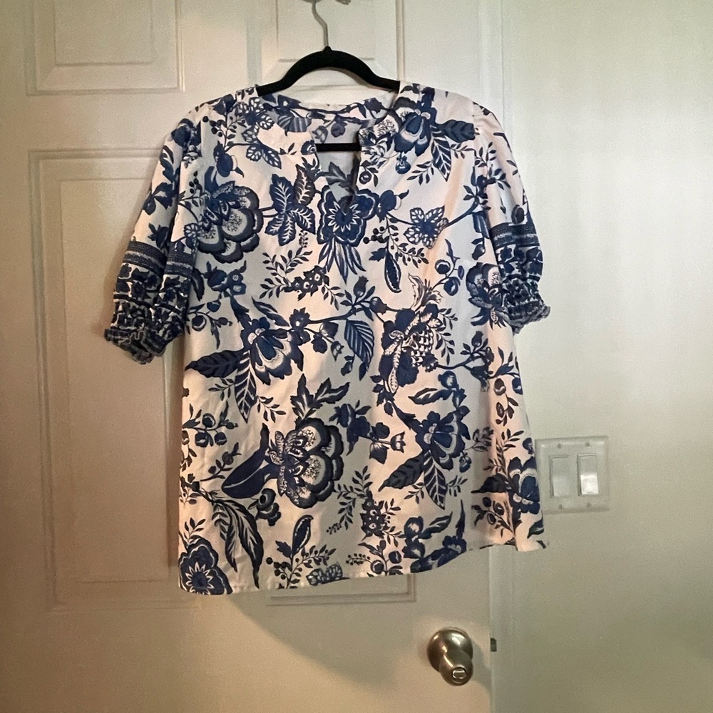SHEIN Blue and White Floral Blouse